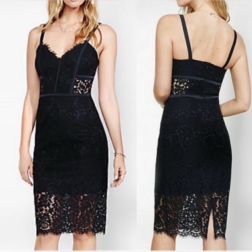EXPRESS BLACK PIPED LACE SHEATH DRESS